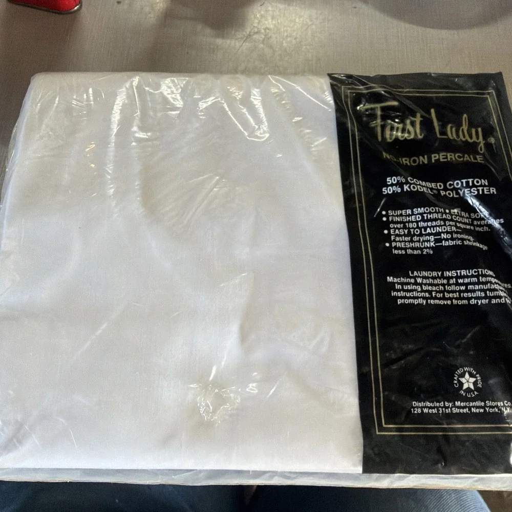 NEW Vintage First Lady Bed Fashions Twin Size Flat White Sheets No-Iron Percale